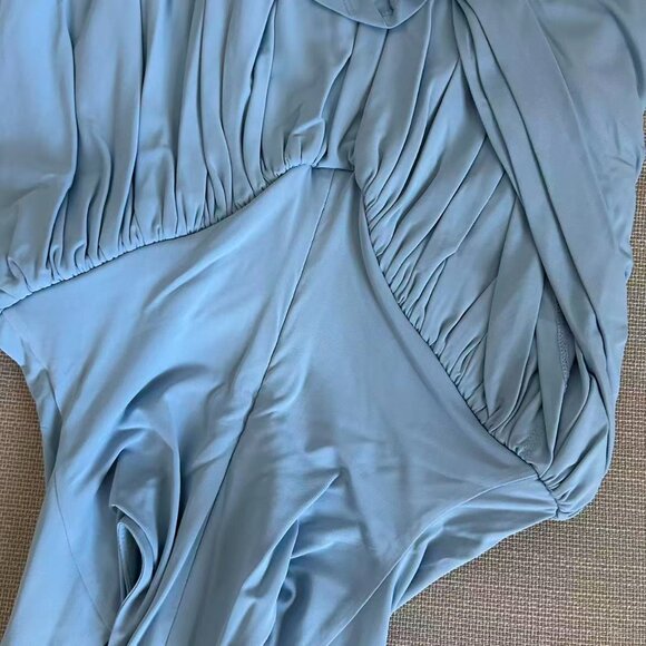 Helsa The Duchess Jersey Midi Dress XSmall Summer Sky Blue Knit Cocktail Party - Picture 8 of 11